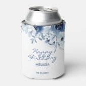 ブルーモダンバラフローラグリーナリー誕生日 缶クーラー (缶正面)