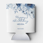 ブルーモダンバラフローラグリーナリー誕生日 缶クーラー (裏面)