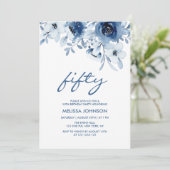 ブルーモダンバラフローラグリーンリー50誕生日 招待状 (スタンド正面)