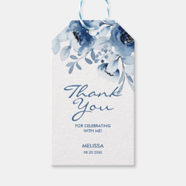 ブルーモダンバラフローラグリーン60誕生日 ギフトタグ