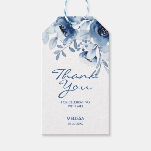 ブルーモダンバラフローラグリーン60誕生日 ギフトタグ (正面)