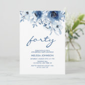 ブルーモダンバラフローラ緑40歳の誕生日 招待状 (スタンド正面)