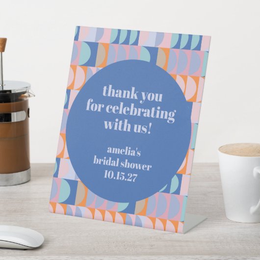 ブルーモダンパープルカスタムブライダルシャワーありがとう 台座サイン (インサイチュ)