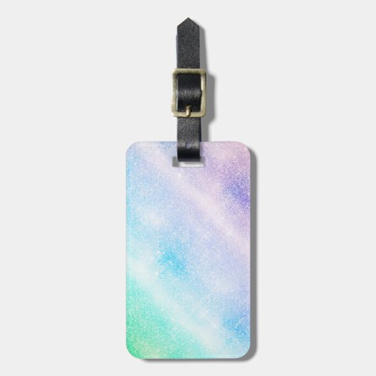 ブルーモダンパープルグリッターググラデーションラムデザイン ラゲッジタグ (正面縦)