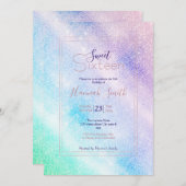 ブルーモダンパープルグリッターググラデーションラムデザイン 招待状 (正面/裏面)