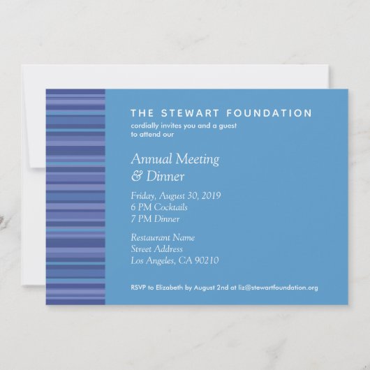 ブルーモダンパープルストライプアクアビジネスディナー 招待状 (裏面)