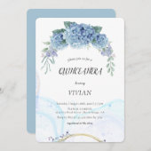 ブルーモダンパープルフローラキンセアニェラ招待状 招待状 (正面/裏面)