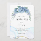 ブルーモダンパープルフローラキンセアニェラ招待状 招待状 (正面)