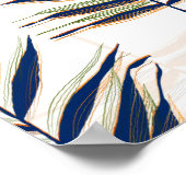 ブルーモダンパーム葉金ゴールドストローク白デザイン ポスター (角)