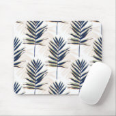 ブルーモダンパーム葉金ゴールドストローク白デザイン マウスパッド (マウス)