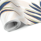 ブルーモダンパーム葉金ゴールドストローク白デザイン ラッピングペーパー (ロールコーナー)