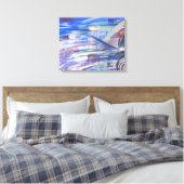 ブルーモダンピンクとグレーの抽象芸術アート キャンバスプリント (インサイチュ (寝室))