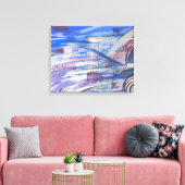 ブルーモダンピンクとグレーの抽象芸術アート キャンバスプリント (インサイチュ (リビング))