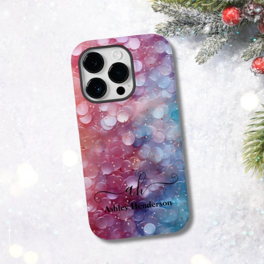 ブルーモダンピンクグラデーショングリッターシモノグラムのック Case-Mate iPhoneケース