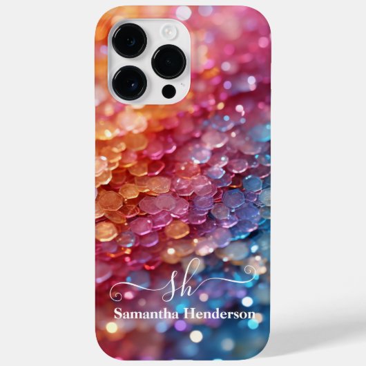 ブルーモダンピンクパステルグラデーショングリッターモノグラムの Case-Mate iPhoneケース (裏面)