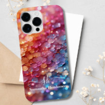 ブルーモダンピンクパステルグラデーショングリッターモノグラムの