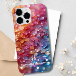 ブルーモダンピンクパステルグラデーショングリッターモノグラムの Case-Mate iPhone 14 PRO MAXケース