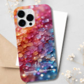 ブルーモダンピンクパステルグラデーショングリッターモノグラムの Case-Mate iPhoneケース