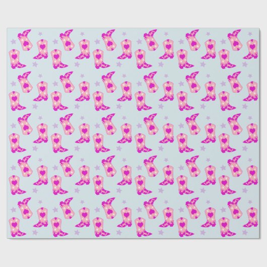 ブルーモダンピンク女性のカーボーイウエスタンブーツスターズ ラッピングペーパー (フラット)