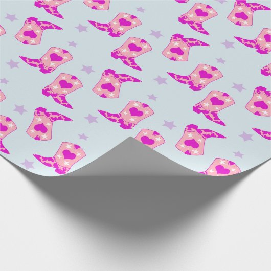 ブルーモダンピンク女性のカーボーイウエスタンブーツスターズ ラッピングペーパー (角)
