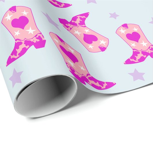 ブルーモダンピンク女性のカーボーイウエスタンブーツスターズ ラッピングペーパー (ロールコーナー)