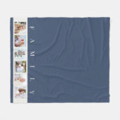 ブルーモダンファミリー6写真コラージュ写真 フリースブランケット (正面(横))