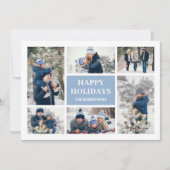 ブルーモダンファミリー8フォトコラージクリスマスカード (正面)