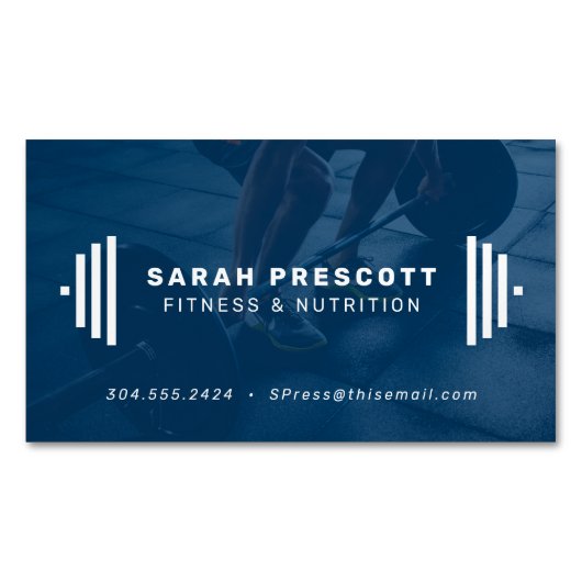 ブルーモダンフィットネストレーナーの写真 マグネット名刺 (正面)