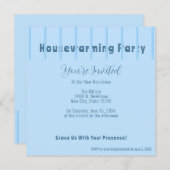 ブルーモダンフェンス引っ越し祝いパーティーパーティの招待状 案内状 (正面/裏面)