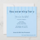 ブルーモダンフェンス引っ越し祝いパーティーパーティの招待状 案内状 (正面)