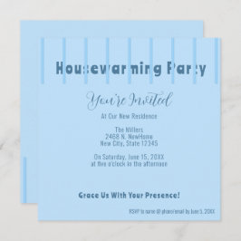 ブルーモダンフェンス引っ越し祝いパーティーパーティの招待状 案内状