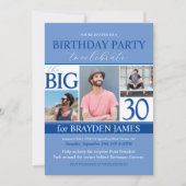 ブルーモダンフォトコラージュ30歳の誕生日招待状 招待状 (正面)