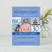 ブルーモダンフォトコラージュ30歳の誕生日招待状 招待状 (スタンド正面)