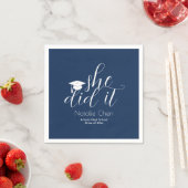 ブルーモダンフォントエレガント卒業 スタンダードカクテルナプキン (インサイチュ)