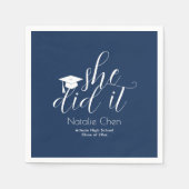 ブルーモダンフォントエレガント卒業 スタンダードカクテルナプキン (正面)