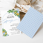 ブルーモダンフローラアーチレモンブライダルシャワー 招待状