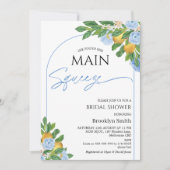 ブルーモダンフローラアーチレモンブライダルシャワー 招待状 (正面)