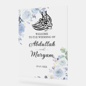 ブルーモダンフローライスラム結婚イスラム歓迎 アクリルサイン (傾斜)