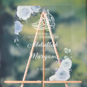 ブルーモダンフローライスラム結婚イスラム歓迎 アクリルサイン (ニュートラル)