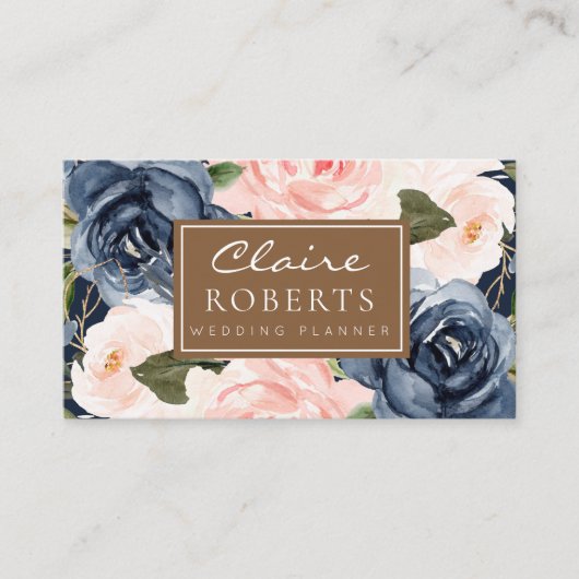 ブルーモダンフローラウェディングプランナー名刺 名刺 (正面)