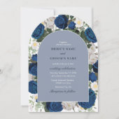 ブルーモダンフローラウォーターカラーエレガントなウェディングアーチ 招待状 (正面)