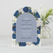 ブルーモダンフローラウォーターカラーエレガントなウェディングアーチ 招待状 (スタンド正面)