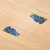 ブルーモダンフローラウォーターカラーエレガントな結婚式 アクリル招待状 (レイダウン)