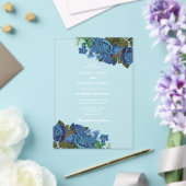 ブルーモダンフローラウォーターカラーエレガントな結婚式 アクリル招待状 (インサイチュ (ウェディング))