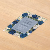 ブルーモダンフローラウォーターカラーエレガントな結婚式 アクリル招待状 (レイダウン)