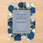 ブルーモダンフローラウォーターカラーエレガントな結婚式 アクリル招待状 (正面)