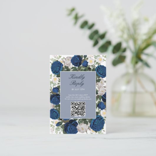 ブルーモダンフローラウォーターカラーエレガントな結婚式 エンクロージャーカード (スタンド正面)