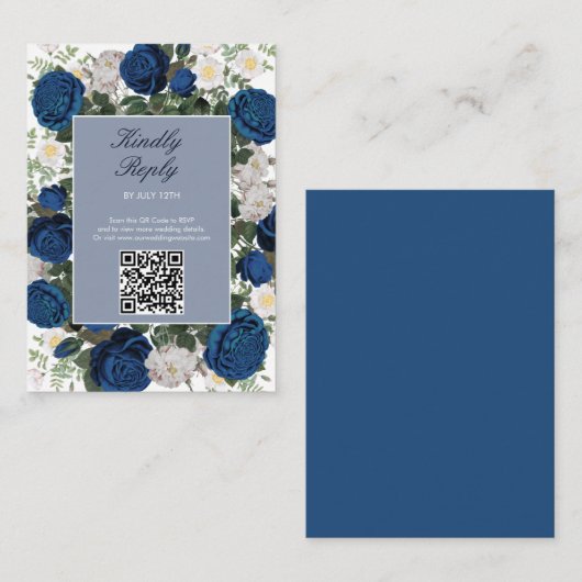 ブルーモダンフローラウォーターカラーエレガントな結婚式 エンクロージャーカード (正面/裏面)