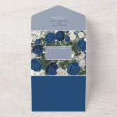 ブルーモダンフローラウォーターカラーエレガントな結婚式 オールインワン招待状 (外側)