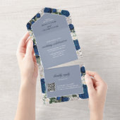 ブルーモダンフローラウォーターカラーエレガントな結婚式 オールインワン招待状 (貼ってはがせる)